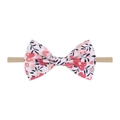 Baby floral bow headband with pink and red blossoms on a nude high-elastic hair band - Pink with Blue Leaves Floral (3)