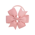 Close-up of pink grosgrain ribbon fishtail bow hair tie with textured fabric detail - Dusty Pink (16)