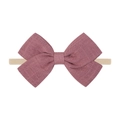 Elastic nylon headband with dusty rose cotton linen bow for infants and toddlers - Dusty Rose Bow (44)
