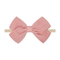 Linen cotton bow nylon headband in dusty rose pink for babies and young girls - Dried Rose Pink Bow (45)
