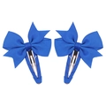 Paire de barrettes à nœuds en ruban gros-grain bleu vif avec base enveloppée de tissu - Bleu