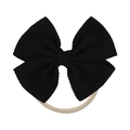Extra soft black ribbed bow headband for baby girls with high elastic beige nylon band - Black(02)
