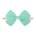 Elastic baby headband with a large mint green linen bow for newborns and infants - Mint Blue Green Bow (50)