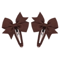 Pair of brown grosgrain ribbon bow hair clips for girls with fabric wrapped BB clips - Dark Brown (3)