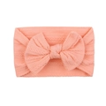 Soft coral pink cable knit baby headband with a large elastic bow for infants - Orange Pink (19)
