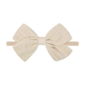 Beige cotton linen bow headband with soft elastic nylon band for newborn baby girls - Milk White Bow (34)