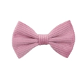 Close-up of pink striped knit fabric bow hair clip featuring soft ribbed texture and dual layers - Pink Bow (13)