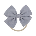 Dusty blue bow baby headband with textured crepe fabric and soft nude nylon elastic band - Grey Blue (14)