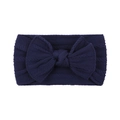 Navy blue soft nylon baby headband with a large knit bow and ribbed texture - Navy Blue (1)