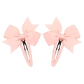 Set of two pink ribbed grosgrain bow hair clips with fabric-wrapped metal BB clips - Pink (8)