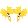 Pair of bright yellow ribbed fabric bow hair clips for girls in vibrant solid color - Yellow (10)