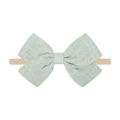 Mint green linen bow headband with soft nude nylon strap for babies and toddlers - Light Mint Bow (23)