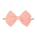 Pale pink cotton linen bow headband for babies with a soft nude nylon elastic band - Coral Pink Bow (13)