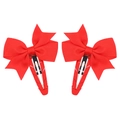 Pair of red fabric bow hair clips for kids featuring classic ribbed texture fabric - Red (12)