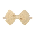 Beige cotton linen bow headband with soft nylon elastic band for baby girls - Cream Yellow Bow (24)