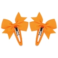 Pair of orange grosgrain ribbon bow hair clips for girls with fully wrapped metal BB base - Orange (9)