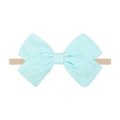 Infant hairband with light blue linen bow and high-elastic nylon band on white background - Mint Blue Bow (26)