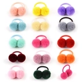 Kids elastic hair ties with colorful faux fur pom-poms in fifteen vibrant summer shades - 14 Mixed Colors