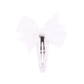 Detail of white grosgrain ribbon bow hair clip with textured fabric and BB metal clasp - White (18)