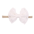 Bandeau bébé avec un grand nœud en dentelle blanche et une bande élastique en nylon kaki - Nœud en Dentelle Blanche (43)