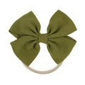 Olive green knitted bow on high-elastic nude nylon headband for infants and kids - Olive Green (06)