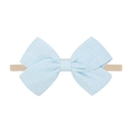 Pale blue linen bow headband for babies with soft nude nylon elastic band - Gray Blue Bow (28)