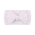 Close-up of soft ribbed nylon headband for babies featuring a large white bow - White (18)