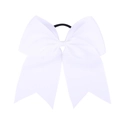 Detail of 8 inch white grosgrain ribbon hair bow with durable elastic rubber band - White