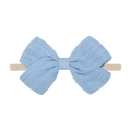 Light blue linen bow baby headband with soft high-elastic nylon band for infants - Lake Blue Bow (30)