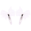 Set of two white grosgrain ribbon butterfly snap hair clips for girls for daily use - White (18)