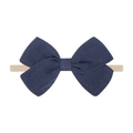 Elastic baby headband with navy blue linen bow and high-stretch beige fabric band - Navy Blue Bow (32)