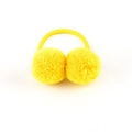 Vibrant yellow pom-pom hair tie for girls featuring two soft plush balls and elastic band - Bright yellow
