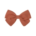 Rust red handmade fabric bow hair clip with textured linen material for girls - Dark Orange (9)