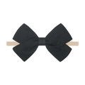 Soft nylon baby headband with large black linen cotton bow and pink seamless band - Black Bow (33)