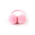 Pink plush double pompom hair ring with soft faux fur and elastic band for girls - Pink
