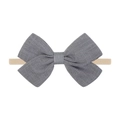 Gray cotton linen bow headband with soft nylon elastic band for baby girls - Gray Bow (31)