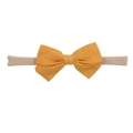 Close-up of yellow linen bow texture and high-elastic nylon baby headband detail - Mustard Linen Bow (57)