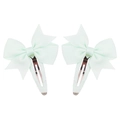 Pair of light mint green grosgrain ribbon bow hair clips with silver metal BB clips - Mint Green (19)