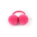 Kids rose red double pompom hair tie with high elastic band on white background - Rose Red