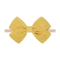 Ginger yellow cotton linen bow headband with soft nylon elastic band for baby girls - Ginger Yellow Bow (35)