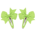 Pair of bright green grosgrain ribbon bow hair clips with silver metallic BB bases - Fruit Green (20)