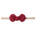 Close-up of soft waffle knit dark red bow and nude elastic nylon headband for babies - Dark Red (12)