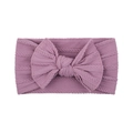 Detailed view of soft ribbed knit nylon baby headband with large dusty rose bow - Dusty Rose(29)