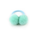 Kids hair tie featuring two mint green pom-poms and a light blue elastic band - Mint Green