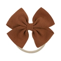 Elastic baby headband with dark brown waffle texture bow and beige nylon band - Dark Brown (07)