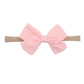 Detail of pink linen texture bow with elastic beige nylon band for infant hair accessory - Pink Fabric Bow (59)