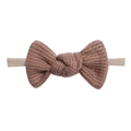 Bandeau bébé en tricot gaufré avec grand nœud marron foncé sur ruban en nylon élastique - Marron Foncé (3)