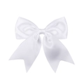 Elegant white satin hair bow with fishtail ends for girls, classic pastoral style hairclip - White