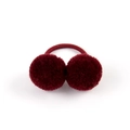 Elastic hair tie with two burgundy faux fur pom poms for girls everyday accessories - Burgundy