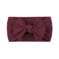 Deep burgundy cable knit baby headband with a large bow and elastic nylon material - Wine Red (33)